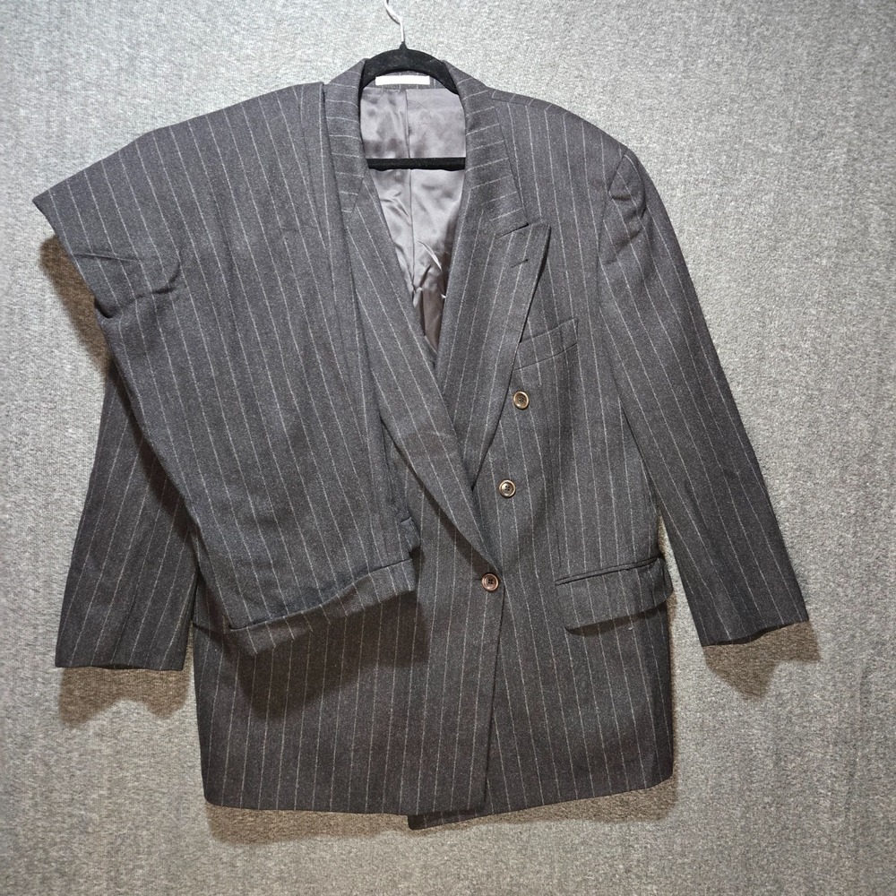 HUGO BOSS Zeus Akropolis 46R Blazer 38x30 Pants Charcoal Pinstripe Vintage Suit